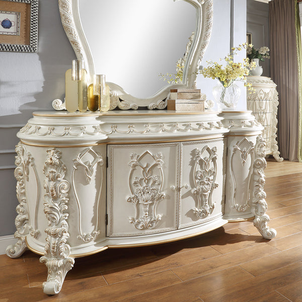 HD-1806 Antique White/Gold Brush Highlights Dresser