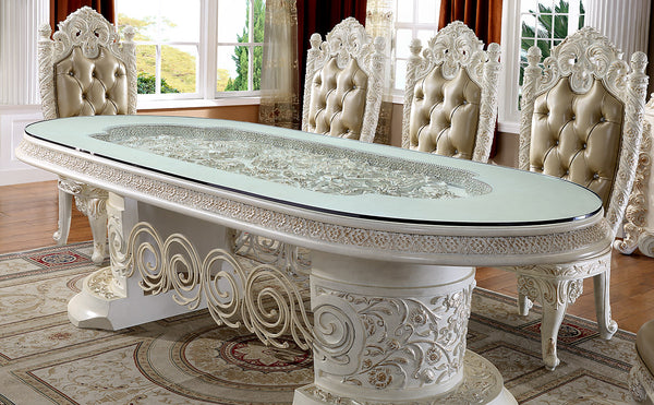 HD-1806 Antique White/Gold Brush Highlights Rectangle Table