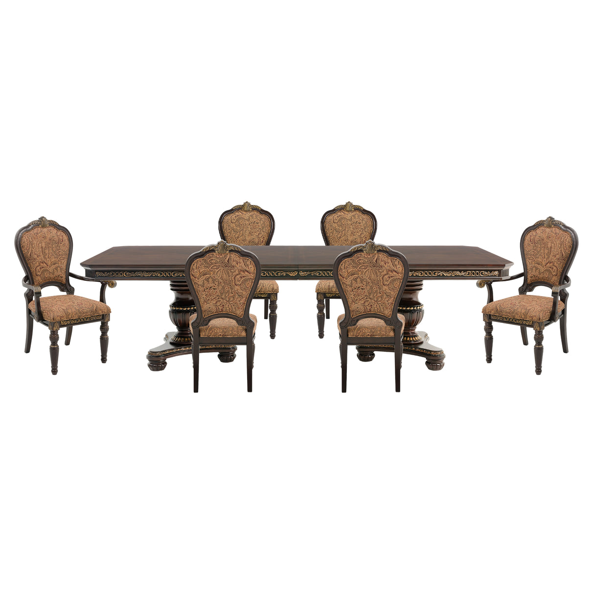 Russian Hill Warm Cherry 112" 7-Piece Double Pedestal Extendable Dining Set from Homelegance - Luna Furniture