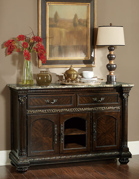 Russian Hill Warm Cherry 112" 9-Piece Double Pedestal Extendable Dining Set from Homelegance - Luna Furniture