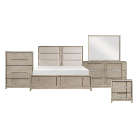 McKewen Light Gray 5-Piece Queen Upholstered Storage Platform Bedroom Set (Queen Bed, Nightstand, Dresser, Mirror, Chest) from Homelegance - Luna Furniture