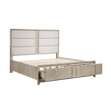 McKewen Light Gray Eastern King Platform Bed with Footboard Storage from Homelegance - Luna Furniture