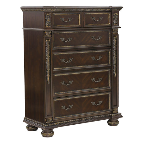 Catalonia Cherry 5-Piece Bedroom Set (Queen Bed, Nightstand, Dresser, Mirror, Chest) from Homelegance - Luna Furniture