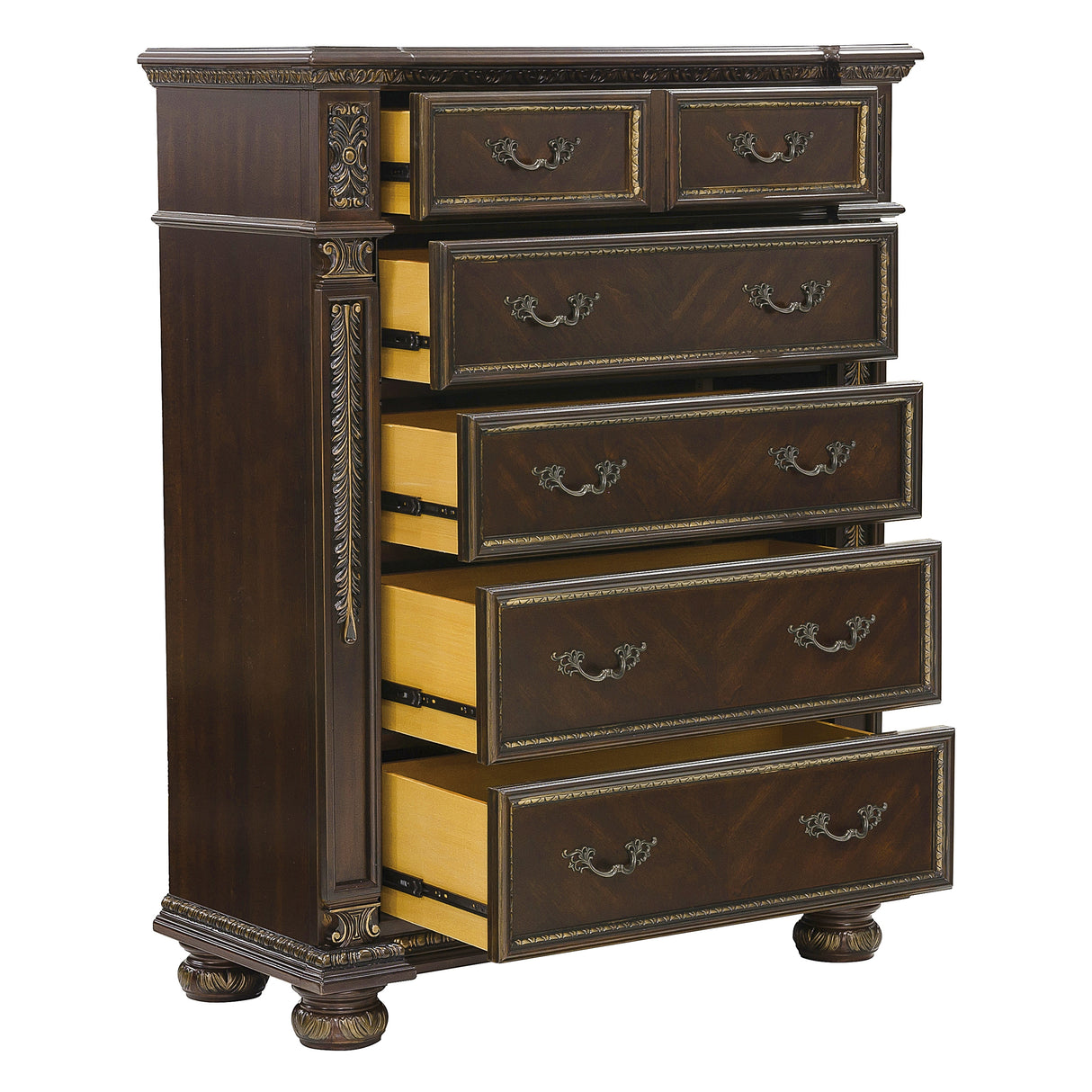 Catalonia Cherry 5-Piece Bedroom Set (Queen Bed, Nightstand, Dresser, Mirror, Chest) from Homelegance - Luna Furniture