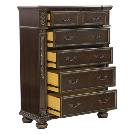 Catalonia Cherry 5-Piece Bedroom Set (Queen Bed, Nightstand, Dresser, Mirror, Chest) from Homelegance - Luna Furniture