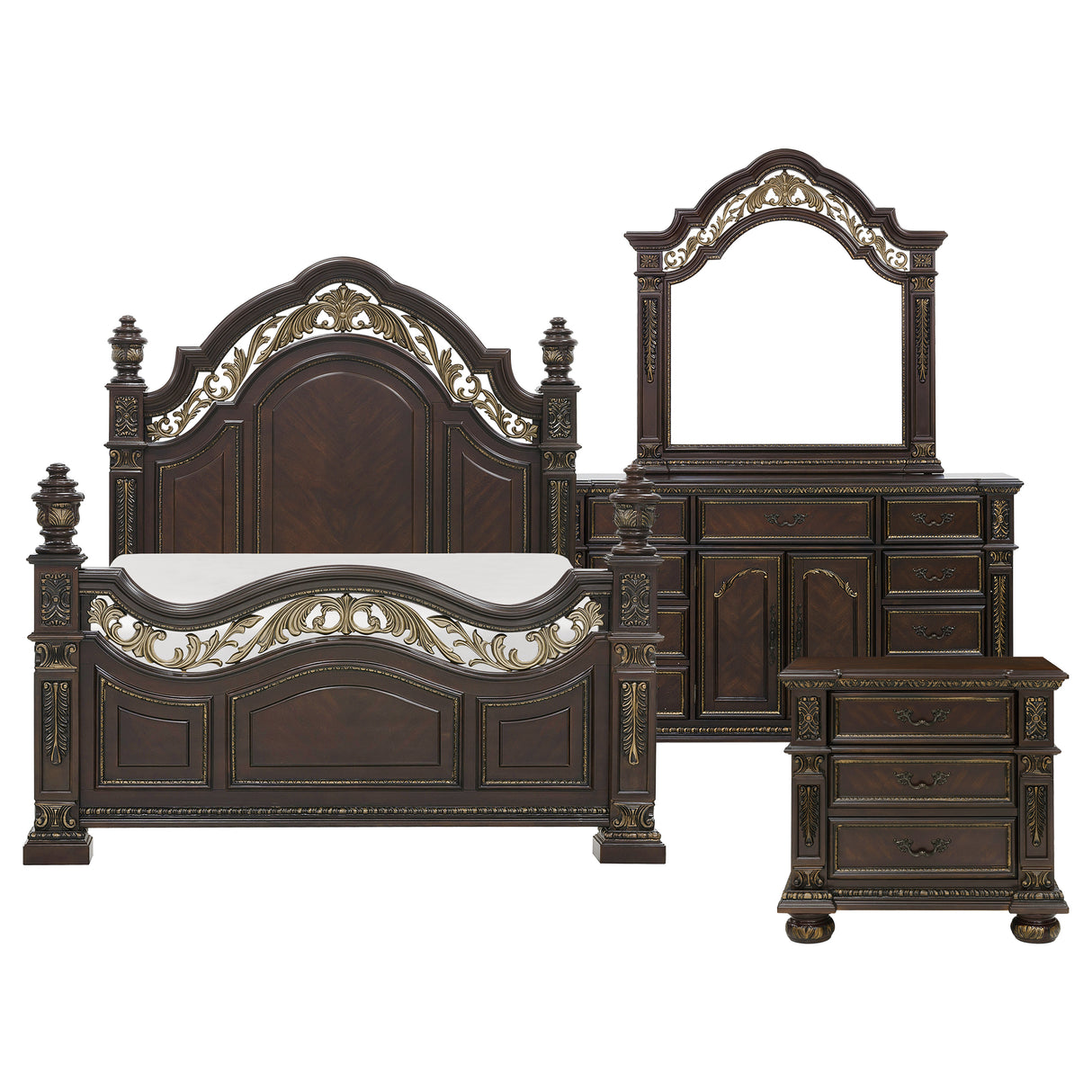 Catalonia Cherry 5-Piece Bedroom Set (Queen Bed, Nightstand, Dresser, Mirror, Chest) from Homelegance - Luna Furniture
