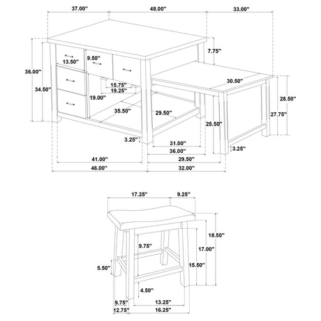 Mayfair Dark Oak 3-Piece Kitchen Island with Extension Table from Coaster - Luna Furniture