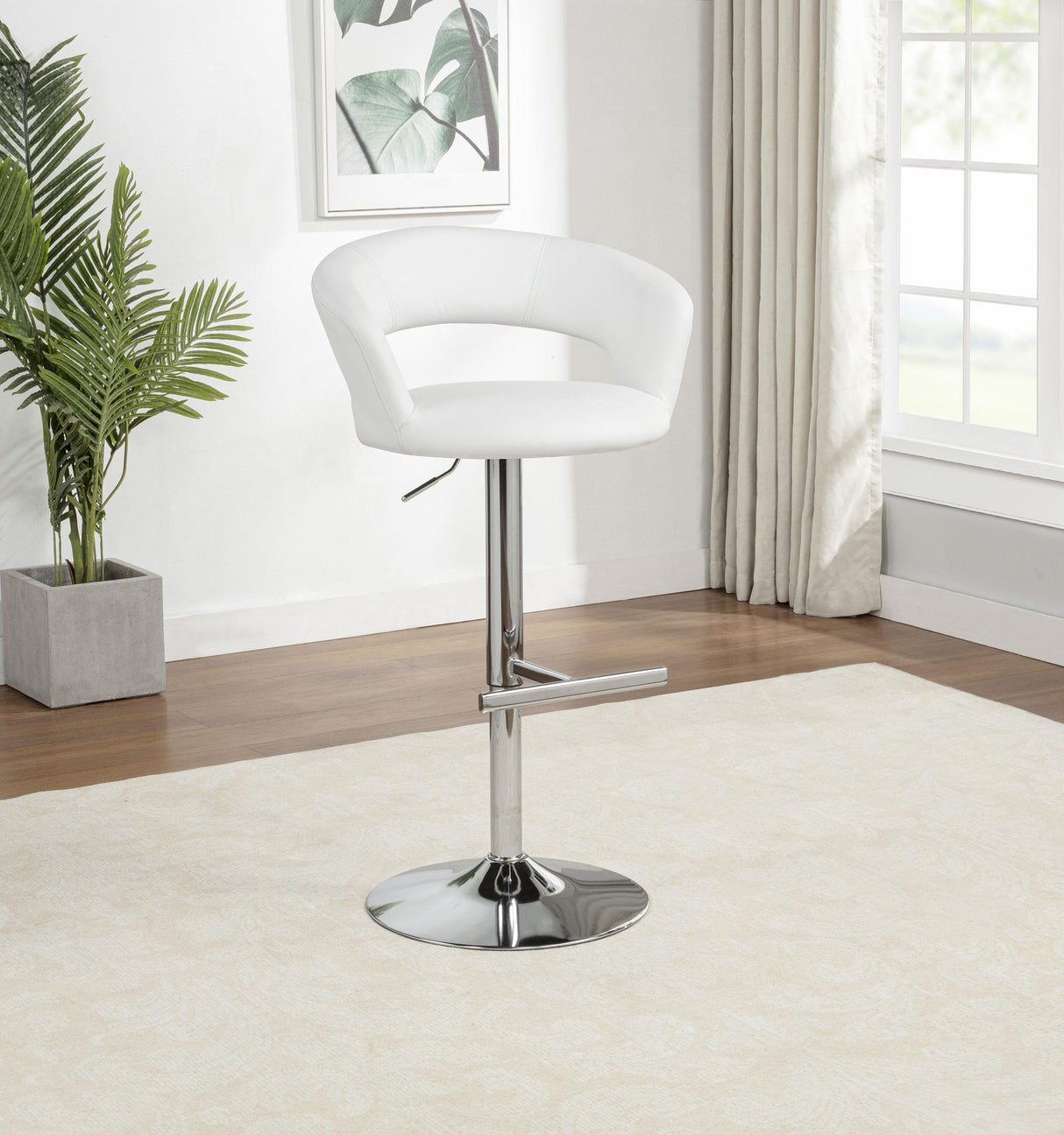 Travia White Adjustable Leatherette Swivel Bar Stool and Chrome from Coaster - Luna Furniture