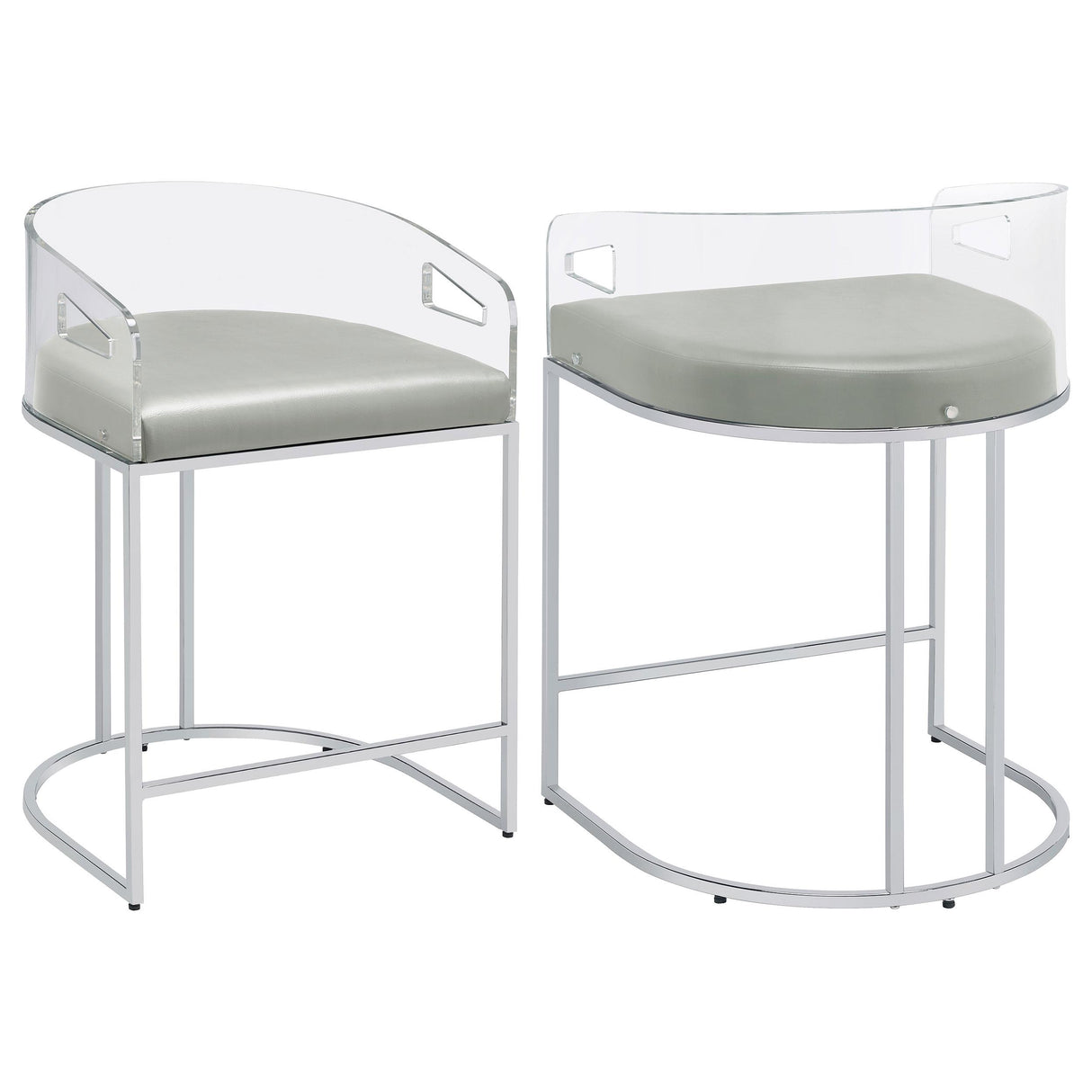 Thermosolis Gray and Chrome Acrylic Back Counter Height Stools, Set of 2 from Coaster - Luna Furniture