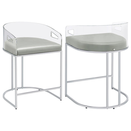 Thermosolis Gray and Chrome Acrylic Back Counter Height Stools, Set of 2 from Coaster - Luna Furniture