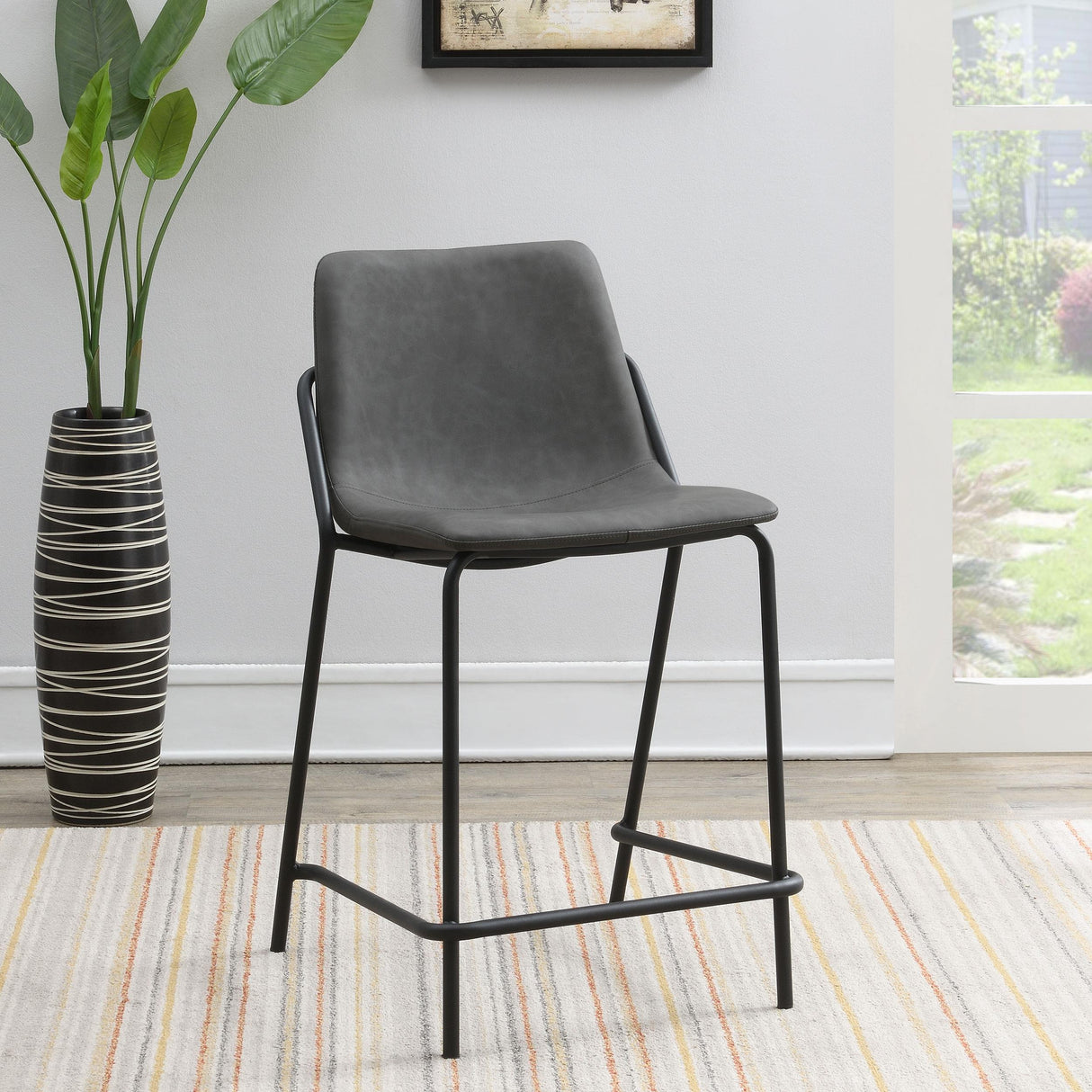 Earnest Gray and Black Solid Back Upholstered Counter Height Stools, Set of 2 from Coaster - Luna Furniture