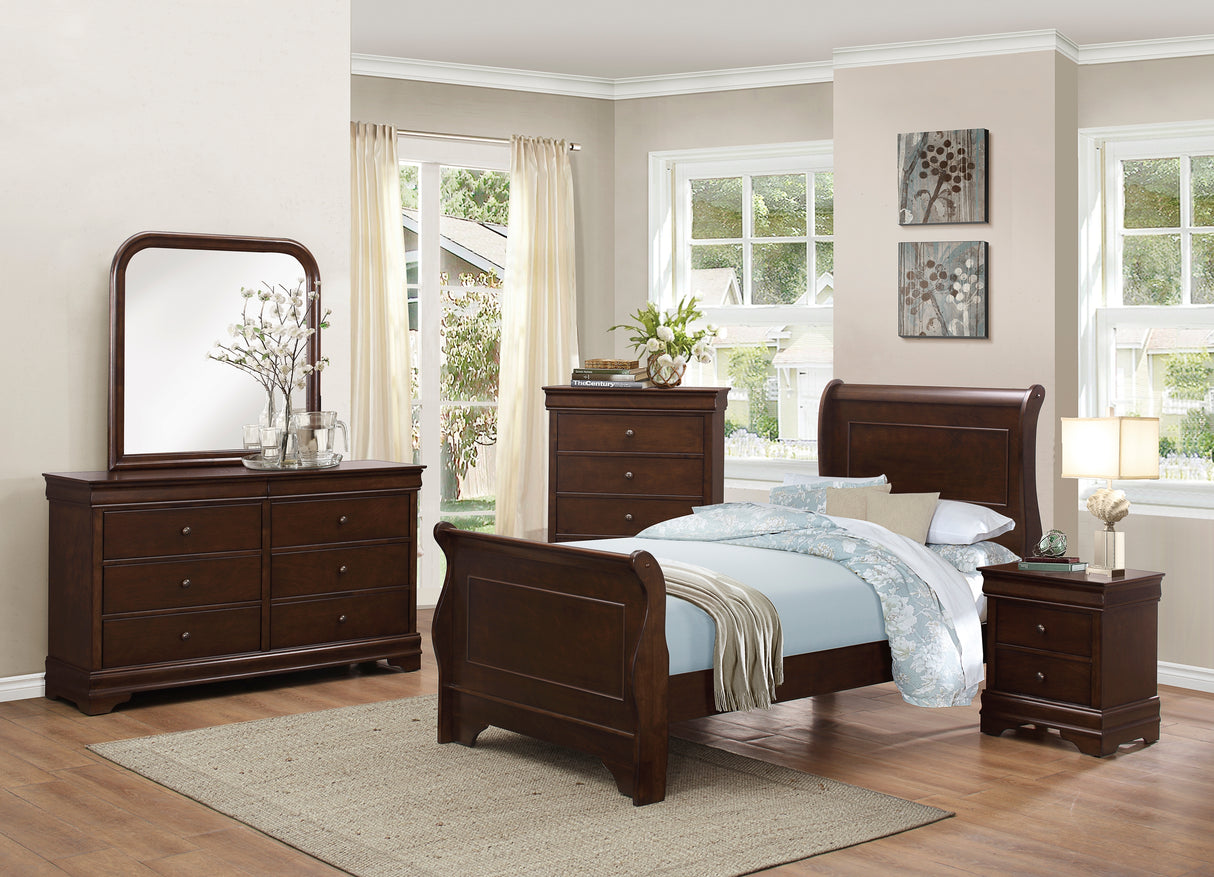 Abbeville Cherry 4-Piece Youth Bedroom Set (Twin Bed, Nightstand, Dresser, Mirror)