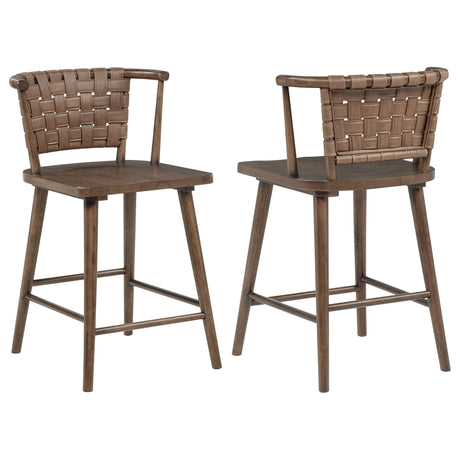 Tallis Brown/Walnut Woven Leatherette Back Counter Chair, Set of 2 from Coaster - Luna Furniture