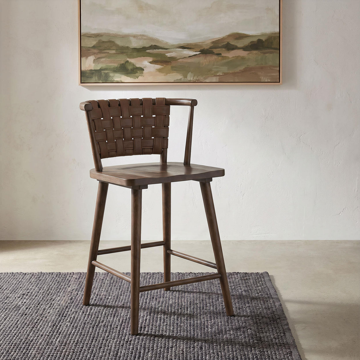 Tallis Brown/Walnut Woven Leatherette Back Counter Chair, Set of 2 from Coaster - Luna Furniture