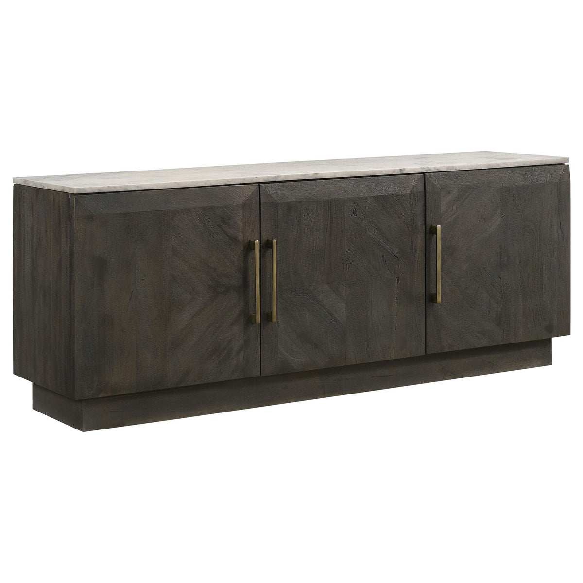 Dennis Tobacco sideboard buffet, marble top and three doors, front three-quarter view