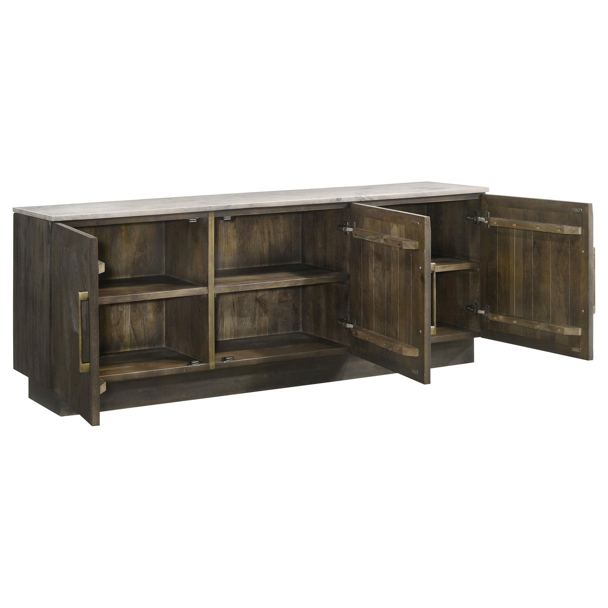 Dennis Tobacco sideboard buffet, open storage compartments, wide front view