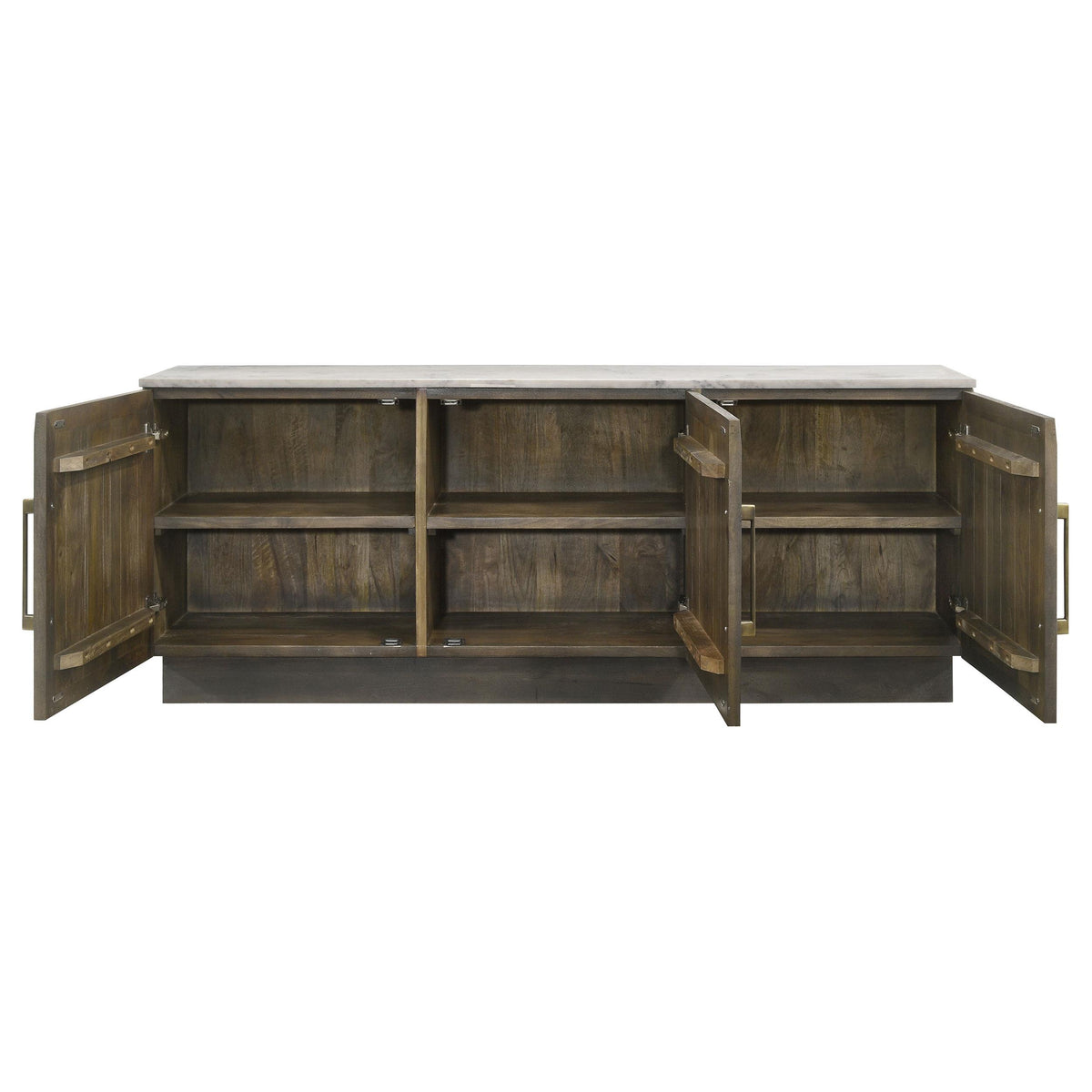 Dennis Tobacco sideboard buffet, open three-door cabinet, interior shelves shown