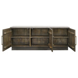 Dennis Tobacco sideboard buffet, open three-door cabinet, interior shelves shown