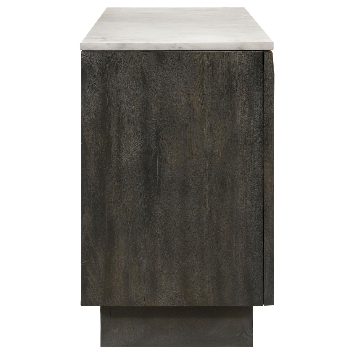 Dennis Tobacco sideboard buffet, front elevation, three-door cabinet with marble top