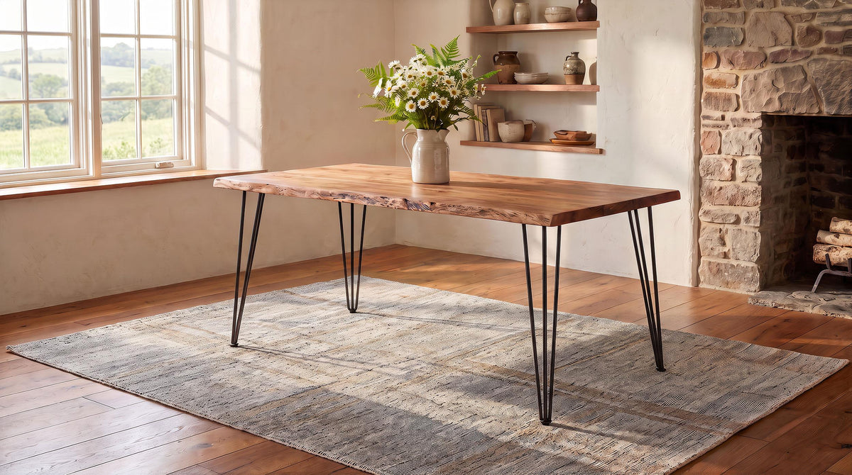 Sherman Natural Acacia and Matte Black Rectangular Dining Table from Coaster - Luna Furniture