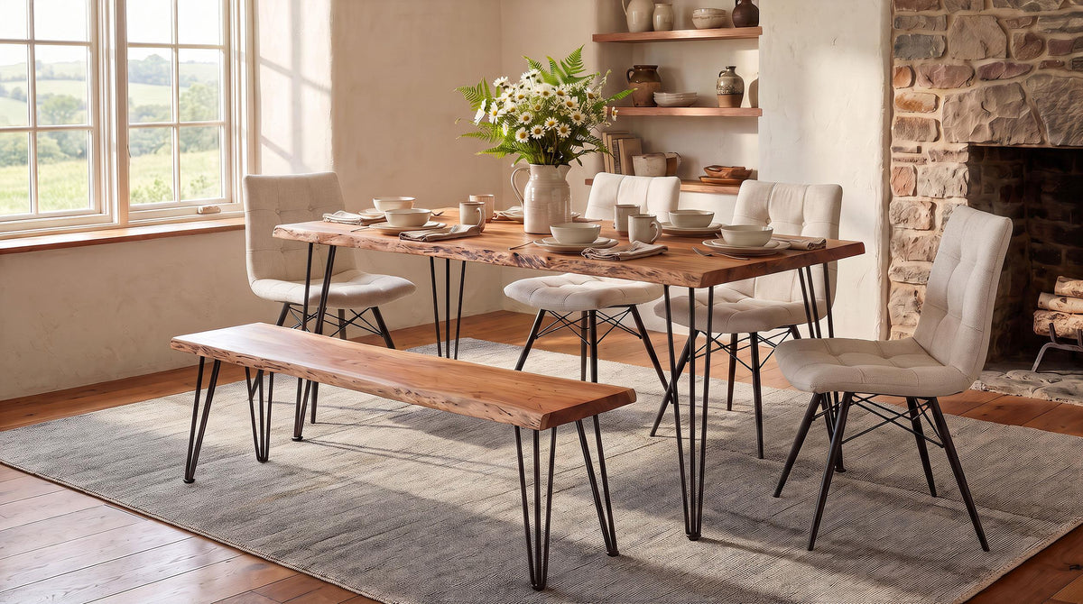 Sherman Natural Acacia and Matte Black Rectangular Dining Table from Coaster - Luna Furniture