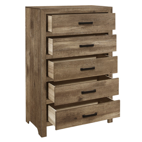 Mandan Weathered Pine 5-Piece Bedroom Set (Queen Bed, Nightstand, Dresser, Mirror, Chest) from Homelegance - Luna Furniture