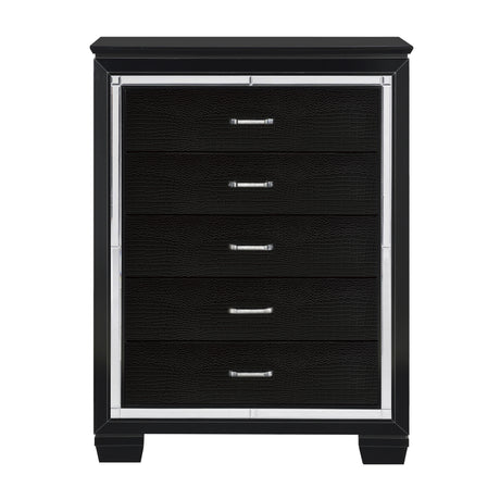 Allura Black 5-Piece Bedroom Set (Queen Bed, Nightstand, Dresser, Mirror, Chest) from Homelegance - Luna Furniture