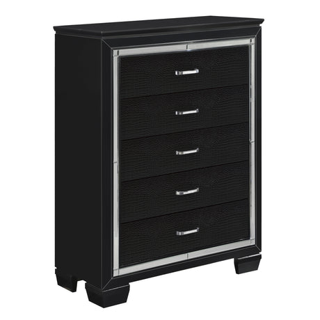 Allura Black 5-Piece Bedroom Set (Queen Bed, Nightstand, Dresser, Mirror, Chest) from Homelegance - Luna Furniture