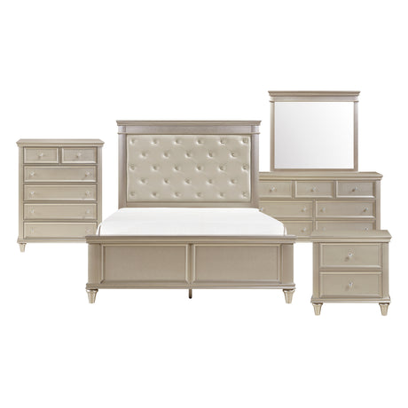 Celandine Silver 5-Piece Bedroom Set (Queen Bed, Nightstand, Dresser, Mirror, Chest) from Homelegance - Luna Furniture