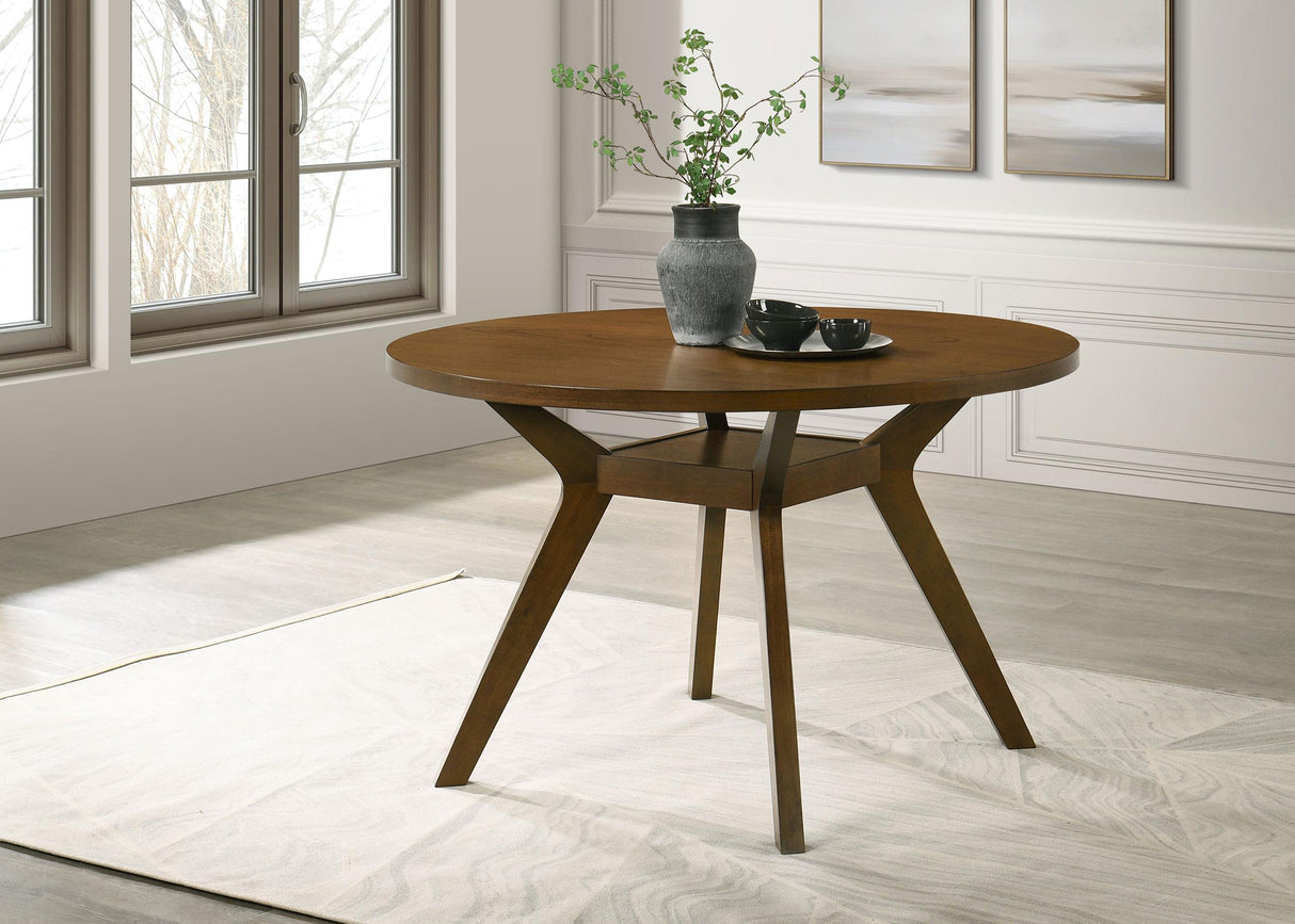 Mueller Brown 48-inch Round Mindi Veneer Dining Table from Coaster - Luna Furniture