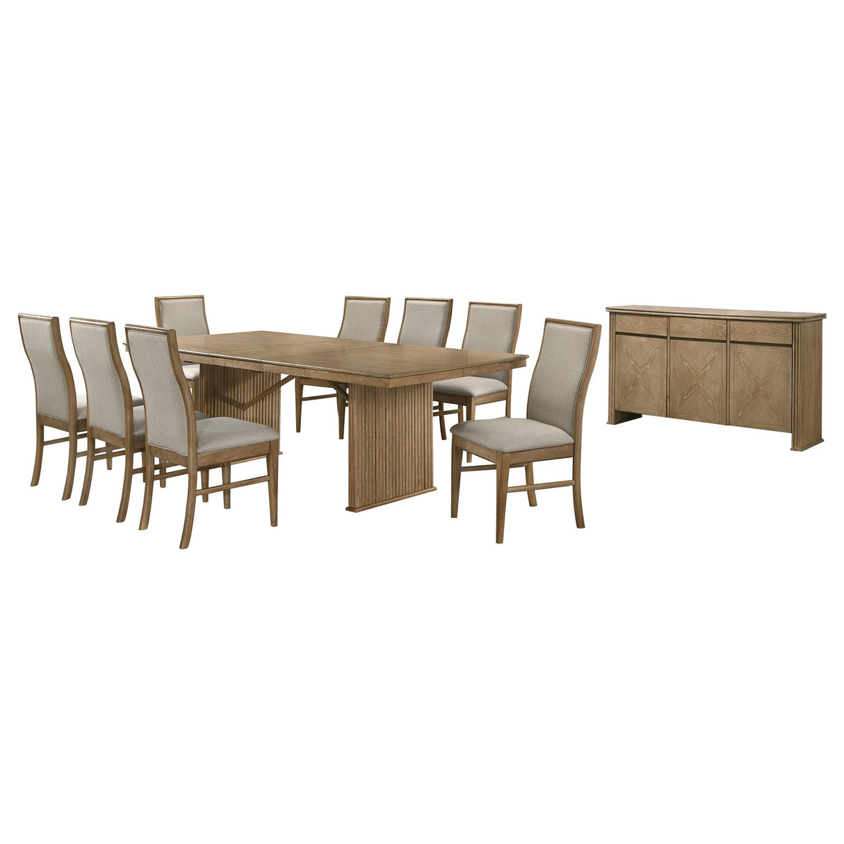 Adina Distressed Light Brown 10-Piece Extension Dining Set with Sideboard from Coaster - Luna Furniture