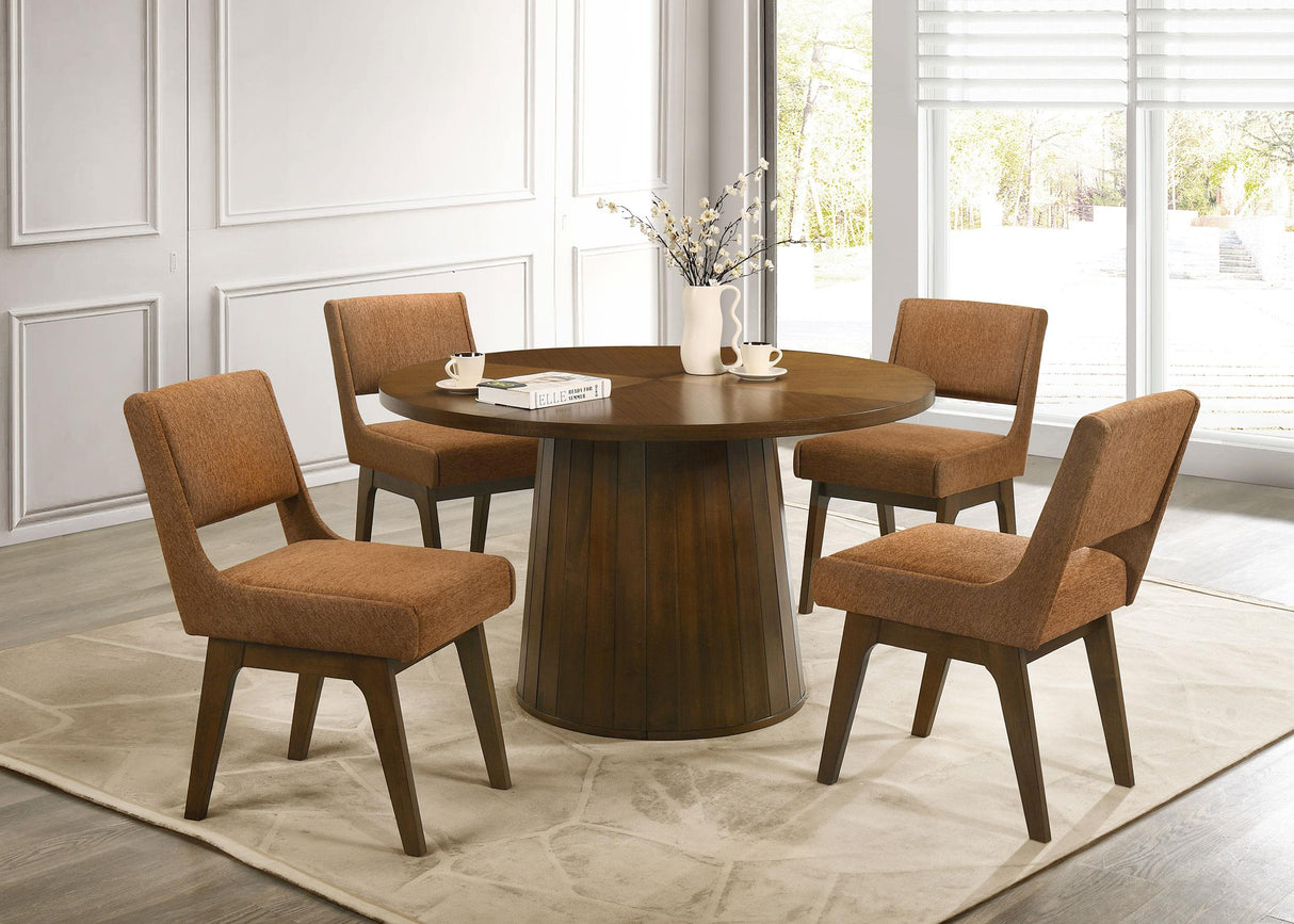 Galindo Walnut 52-inch Round Walnut Veneer Dining Table from Coaster - Luna Furniture