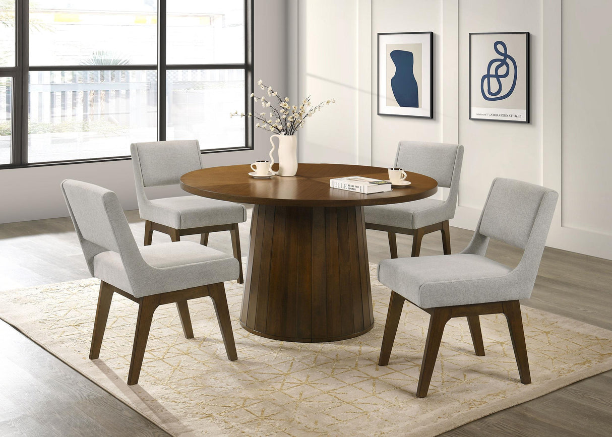 Galindo Walnut 52-inch Round Walnut Veneer Dining Table from Coaster - Luna Furniture