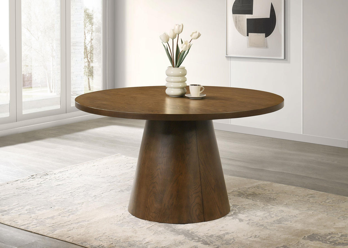 Franklin Dark Brown 54-inch Round Wood Pedestal Base Dining Table from Coaster - Luna Furniture
