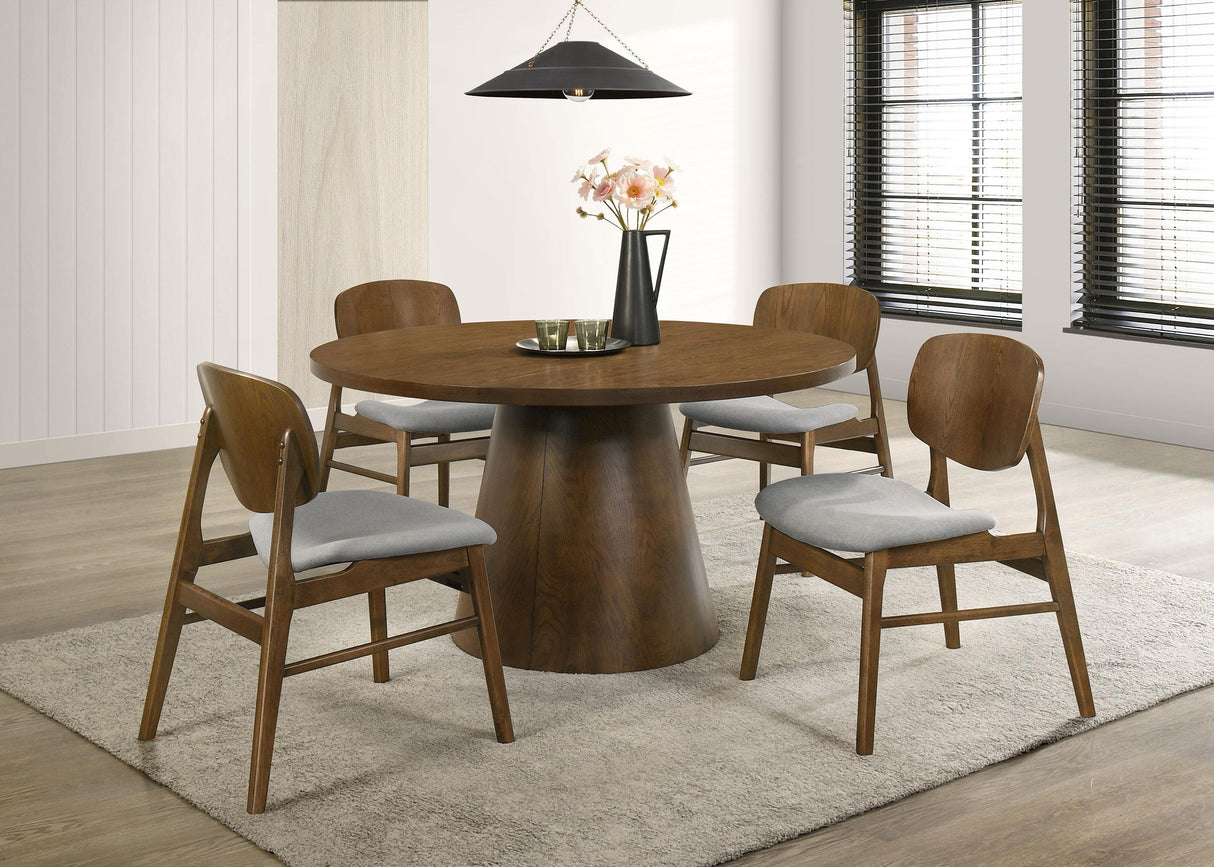 Franklin Dark Brown 54-inch Round Wood Pedestal Base Dining Table from Coaster - Luna Furniture