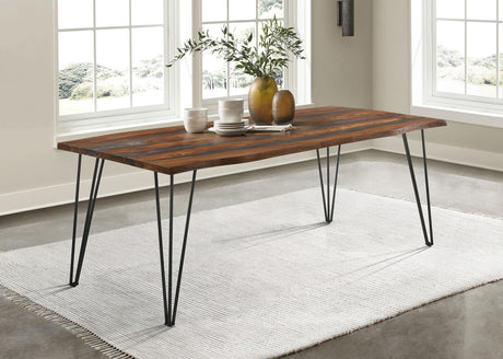 Neve Sheesham Gray and Gunmetal Live-edge Dining Table with Hairpin Legs from Coaster - Luna Furniture
