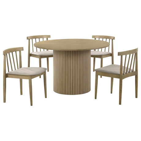 Hamlyn Wheat and Natural Oak 5-Piece Round Wood Dining Set from Coaster - Luna Furniture