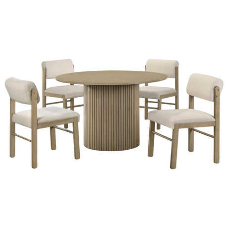 Hamlyn Cream and Natural Oak 5-Piece Round Wood Dining Set from Coaster - Luna Furniture