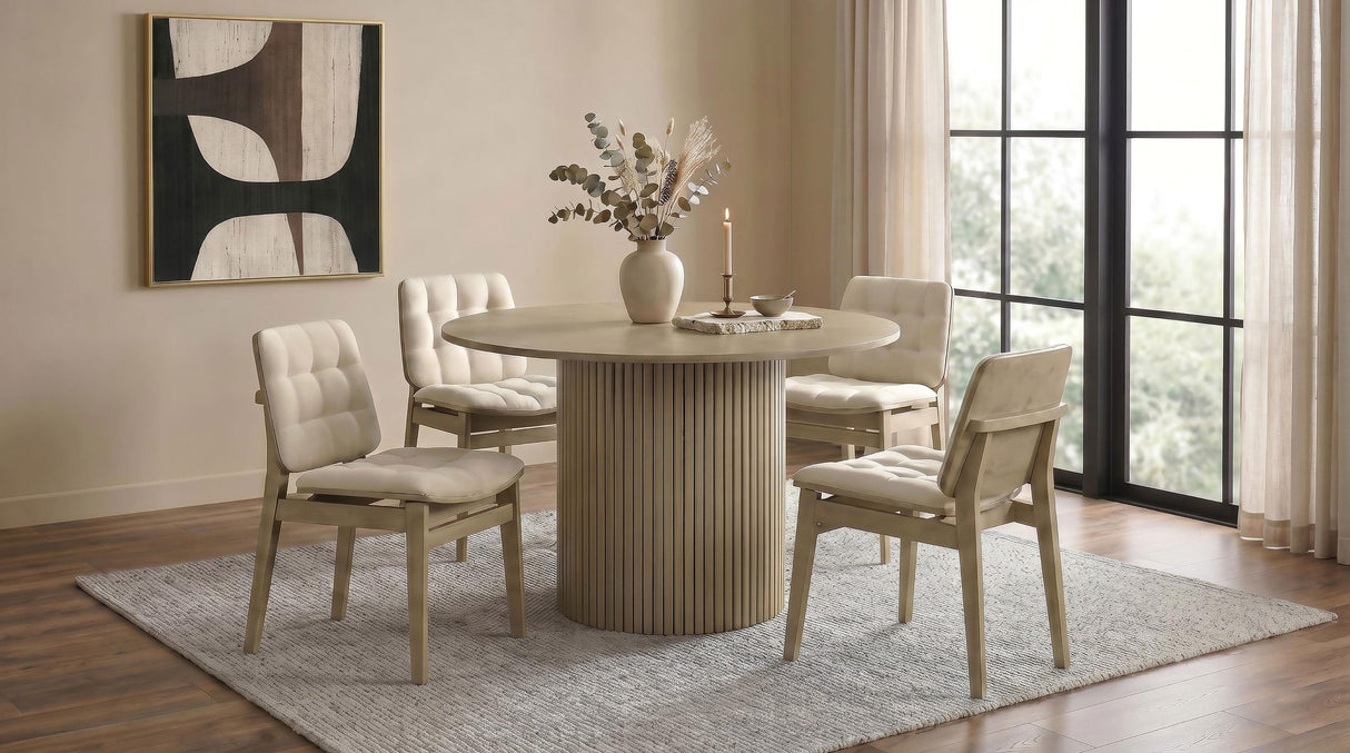 Hamlyn Cream and Natural Oak 5-Piece Round Wood Dining Set from Coaster - Luna Furniture