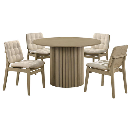 Hamlyn Cream and Natural Oak 5-Piece Round Wood Dining Set from Coaster - Luna Furniture