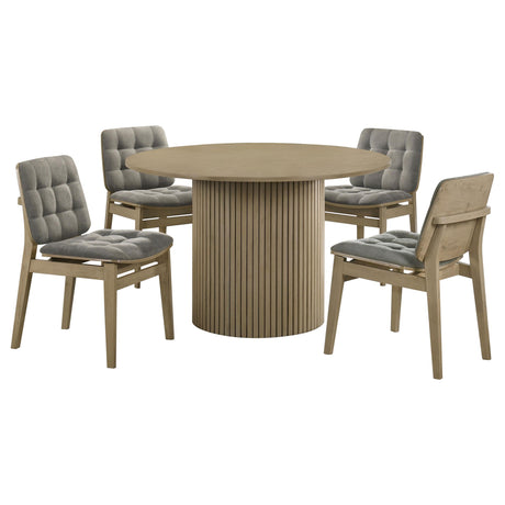 Hamlyn Gray and Natural Oak 5-Piece Round Wood Dining Set from Coaster - Luna Furniture