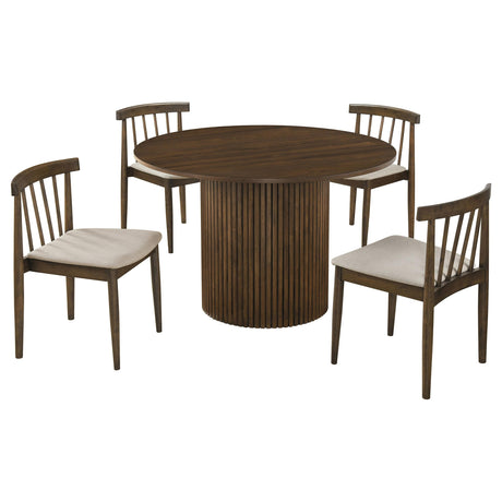 Hamlyn Walnut / Wheat 5-Piece Round Wood Dining Set from Coaster - Luna Furniture