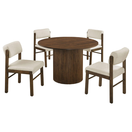 Hamlyn Walnut / Cream 5-Piece Round Wood Dining Set from Coaster - Luna Furniture
