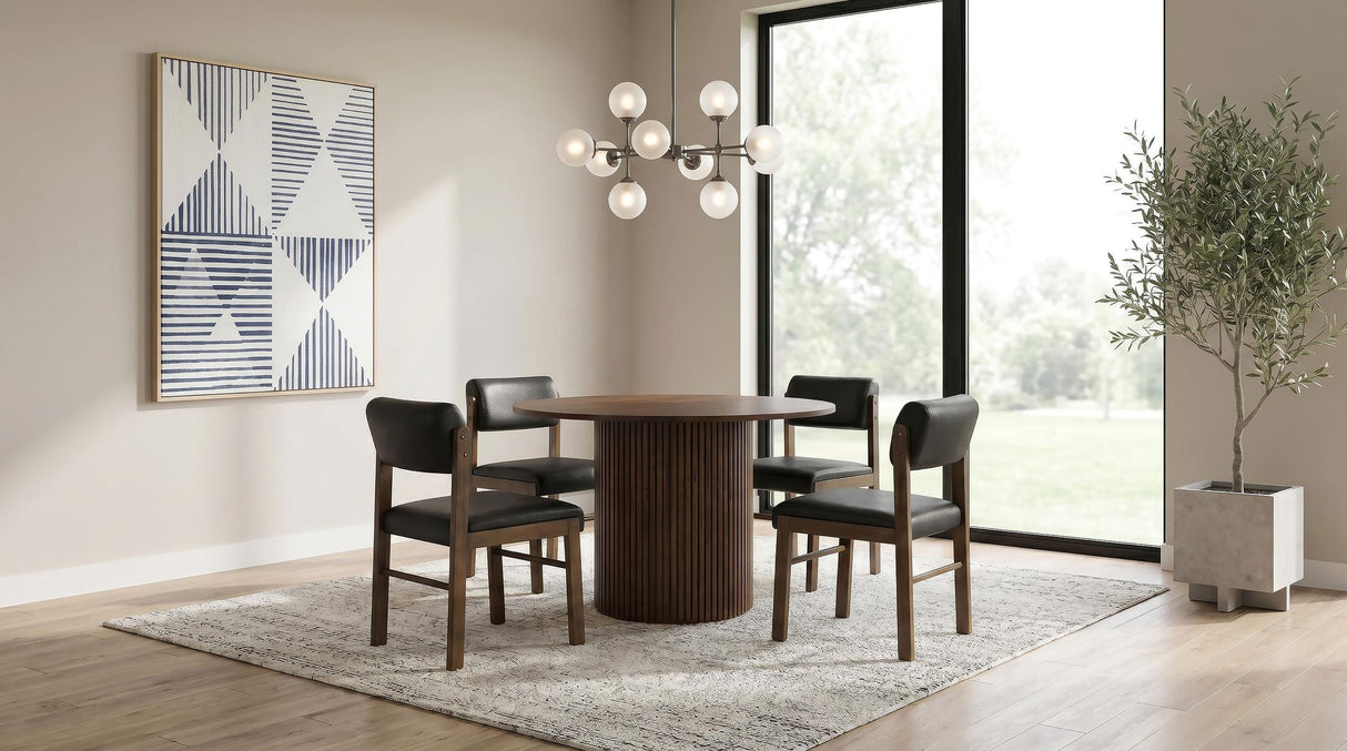 Hamlyn Walnut / Black 5-Piece Round Wood Dining Set from Coaster - Luna Furniture