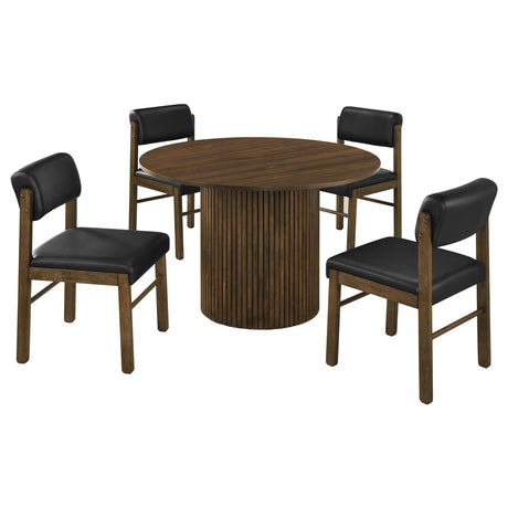 Hamlyn Walnut / Black 5-Piece Round Wood Dining Set from Coaster - Luna Furniture