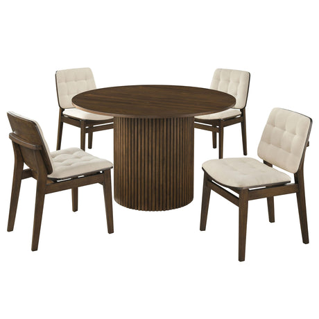 Hamlyn Walnut/ Cream 5-Piece Round Wood Dining Set from Coaster - Luna Furniture