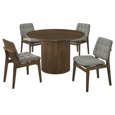 Hamlyn Walnut/ Gray 5-Piece Round Wood Dining Set from Coaster - Luna Furniture