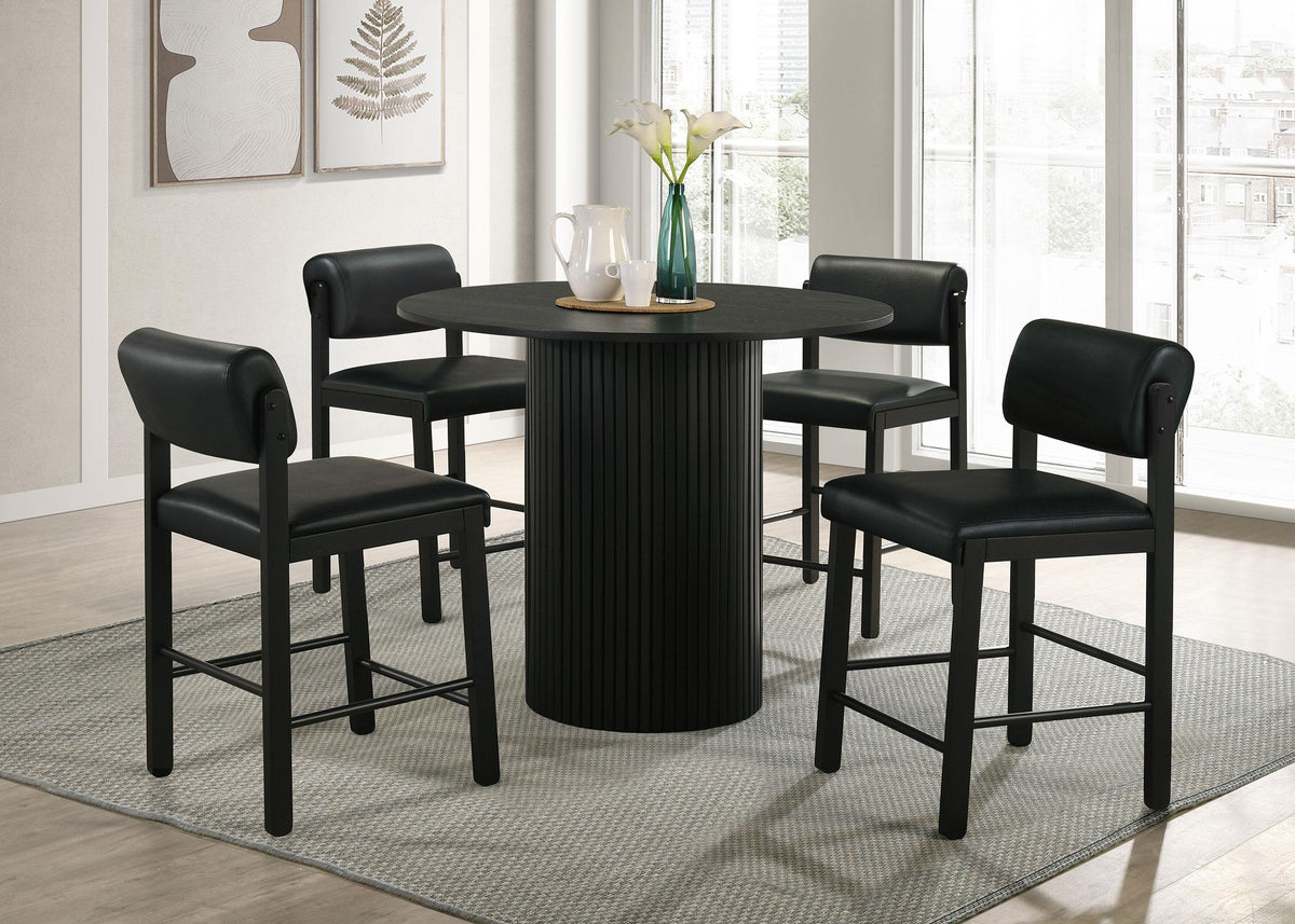 Hamlyn Black 5-piece counter height dining set, round table and four stools, lifestyle view