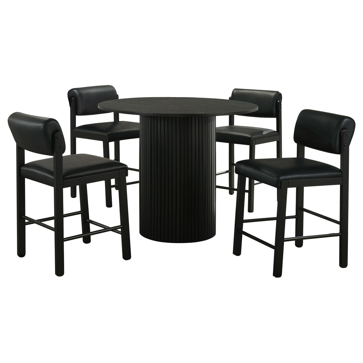 Hamlyn Black 5-piece counter height dining set, round table and four stools, front view