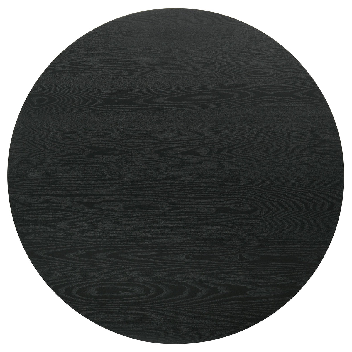 Hamlyn Black round counter table, black wood grain top, top view